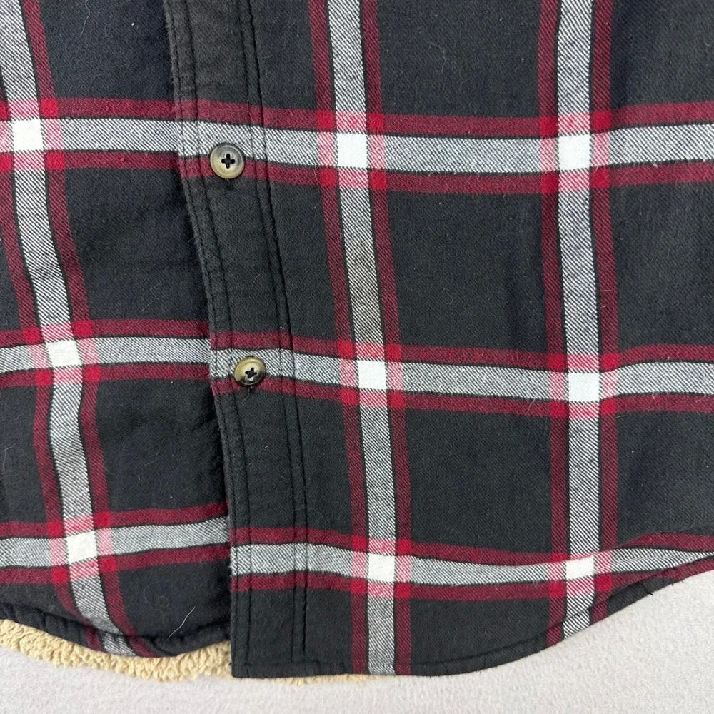 Wrangler Flannel Shirt‎ Jacket Mens Medium Black Plaid Sherpa Fleece Lined Work